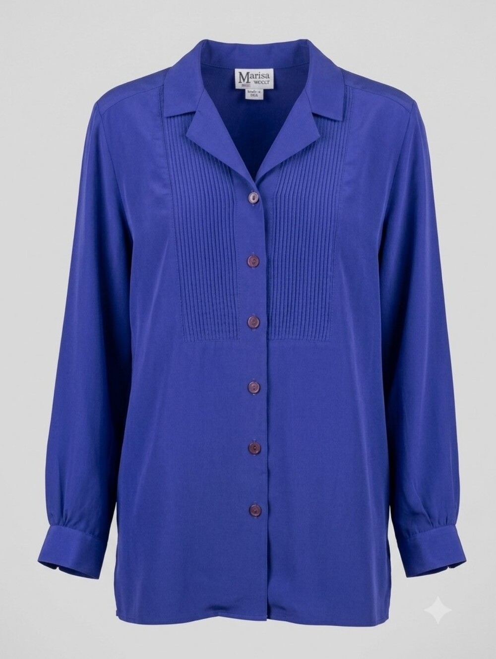 Vintage Maggie Sweet Royal Purple Pleated Long Sleeve Button-Down Shirt Size L